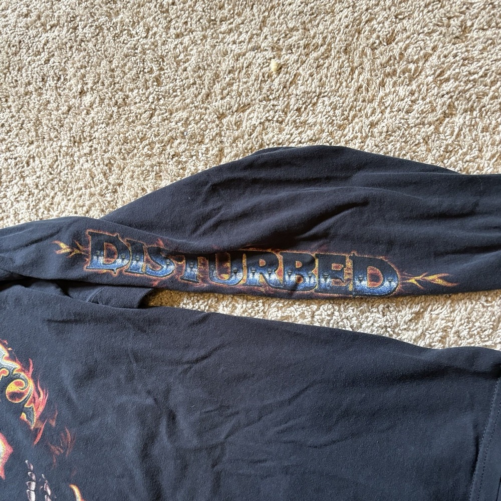 Vintage Y2K Disturbed Band Shirt Long Sleeve Spellout Mens Medium Faded - Picture 3 of 4